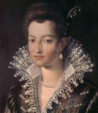 Ritratto rinascimentale di Maria de Medici che indossa il tipico colletto a merletti del XVI secolo